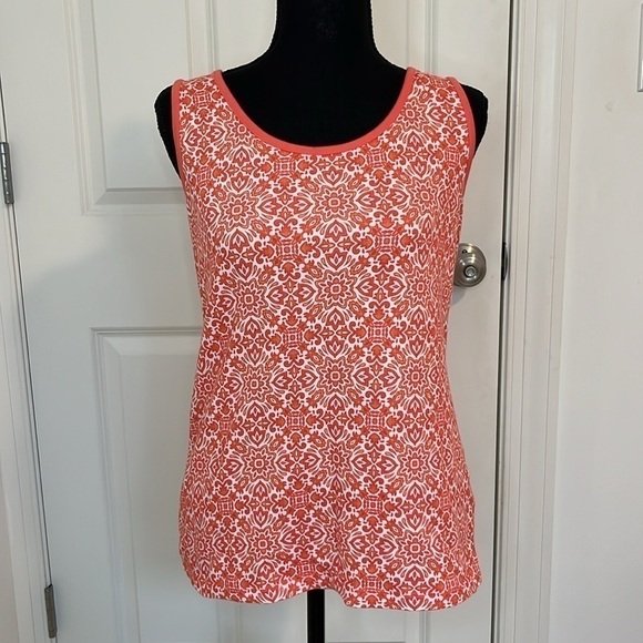 Lands' End Tops - Lands' End Womens Casual Pullover Tank Top Sleeveless Coral White Print - Size S